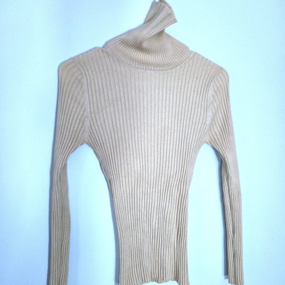 Say What Beige Turtleneck Ribbed Sweater Size L